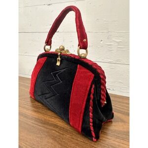 Vintage F.FOTI CREAZIONI Black/Red Lightning Bolt 3 Pocket Velvet Purse
